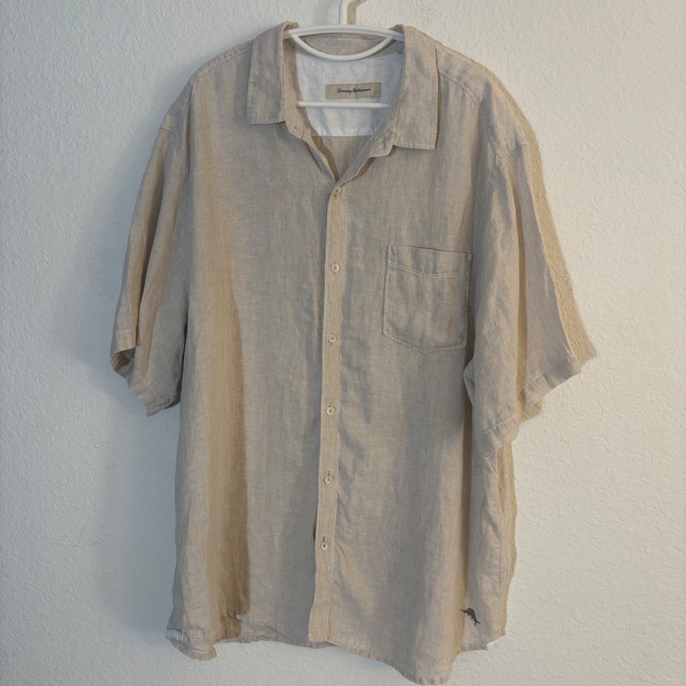 Tommy Bahama Linen Button Down Shirt Mens XXL Beige